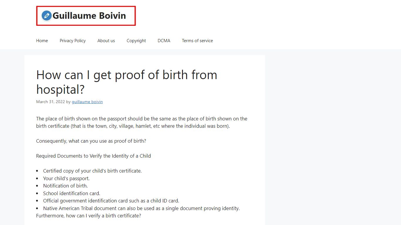 How can I get proof of birth from hospital? - Guillaume Boivin
