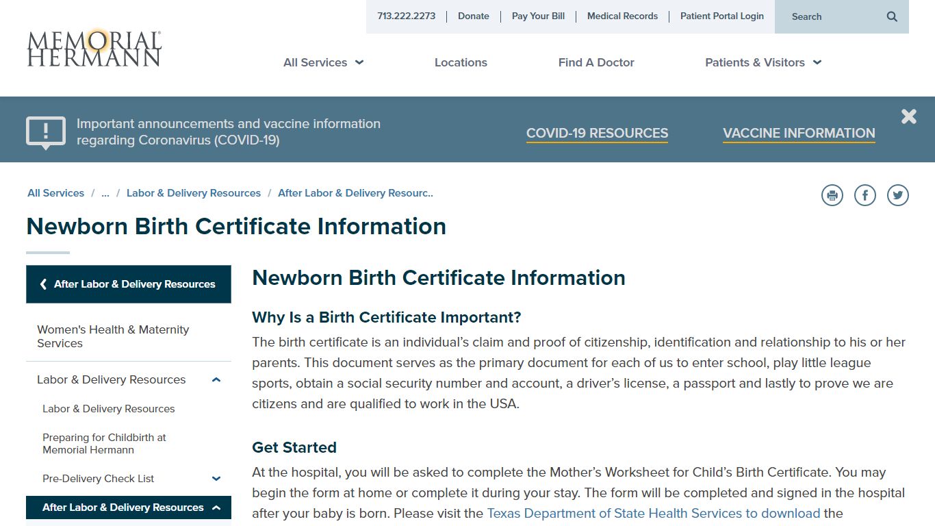 Newborn Birth Certificate Information | Women's Health & Maternity